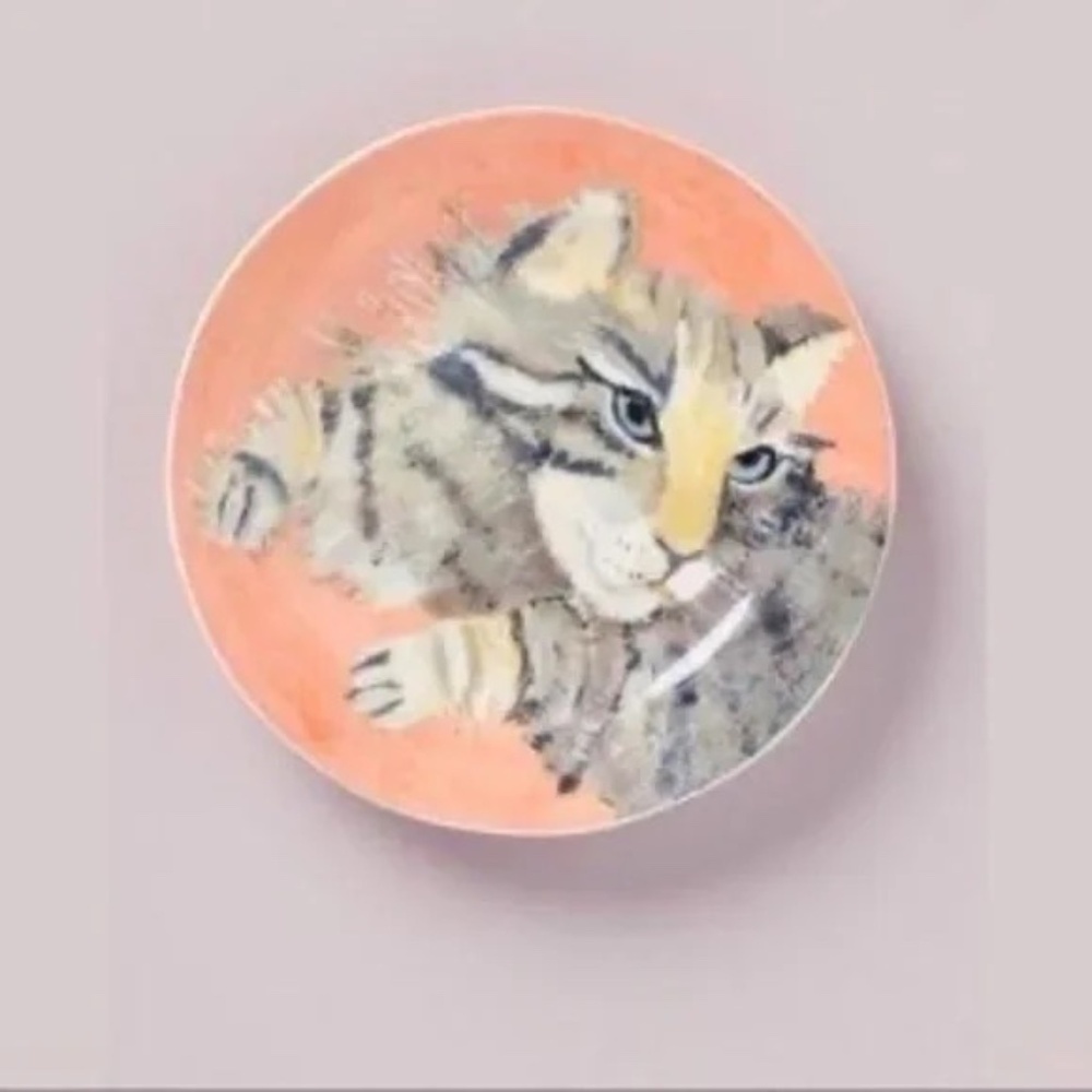 ANTHROPOLOGIE Carole Akins Stella Grey Cat Dessert Plate